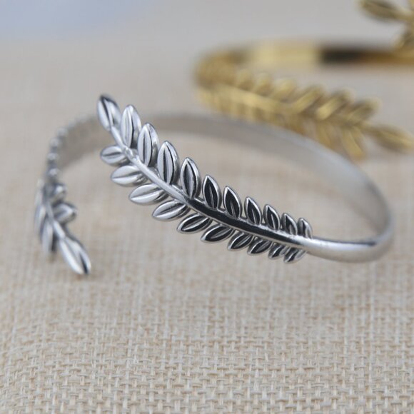 Stainless Steel Leaf Cuff Bracelet – Gold or Silver Electroplated - Picture 2 of 6